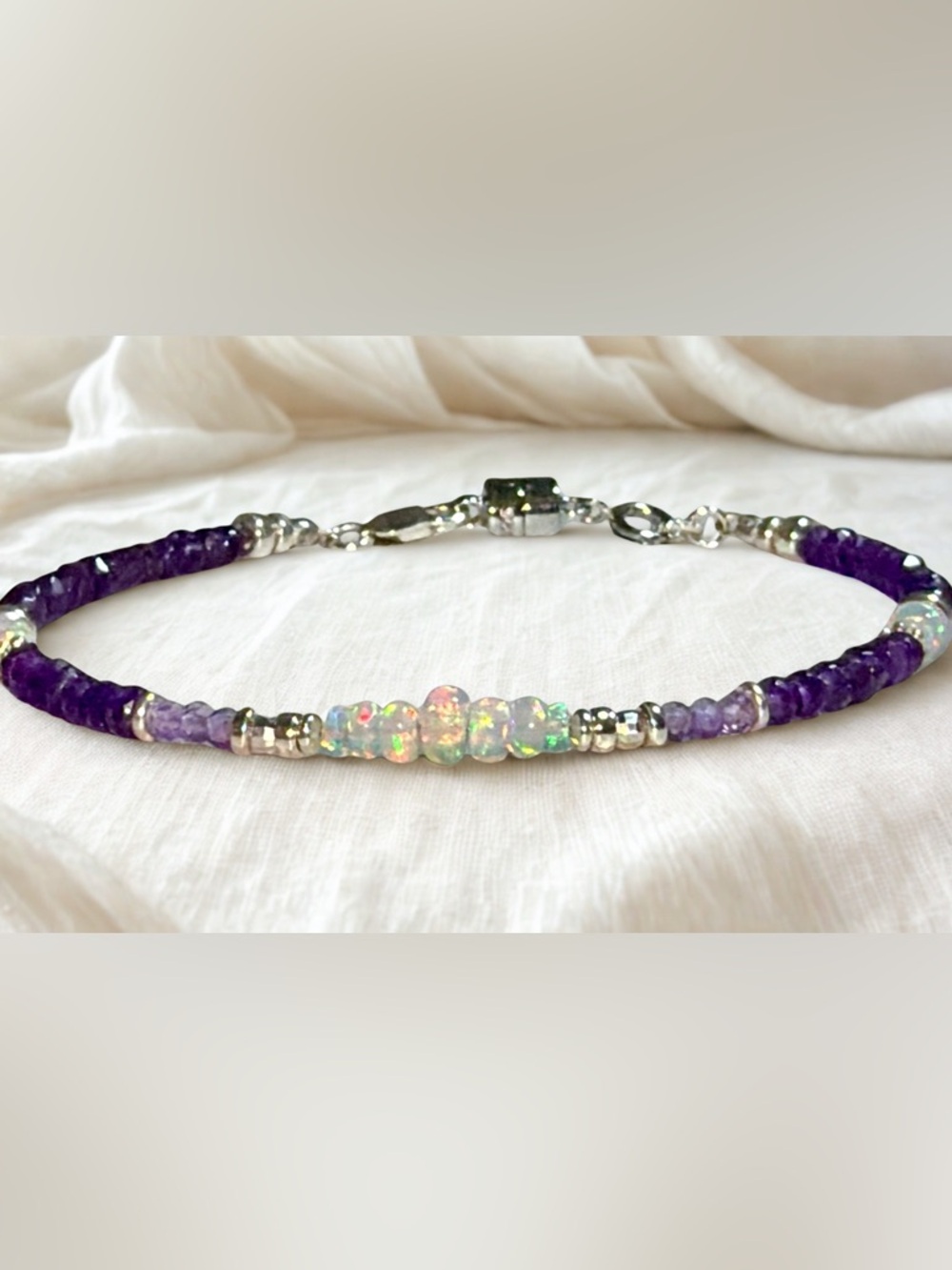💜SALE💜Ethiopian Opal • Pink & Purple Amethyst Bracelet in Sterling Silver